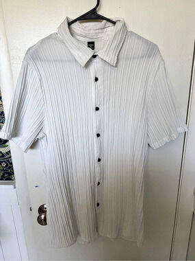 MANFINITY Pleated Button Down Shirt White XL